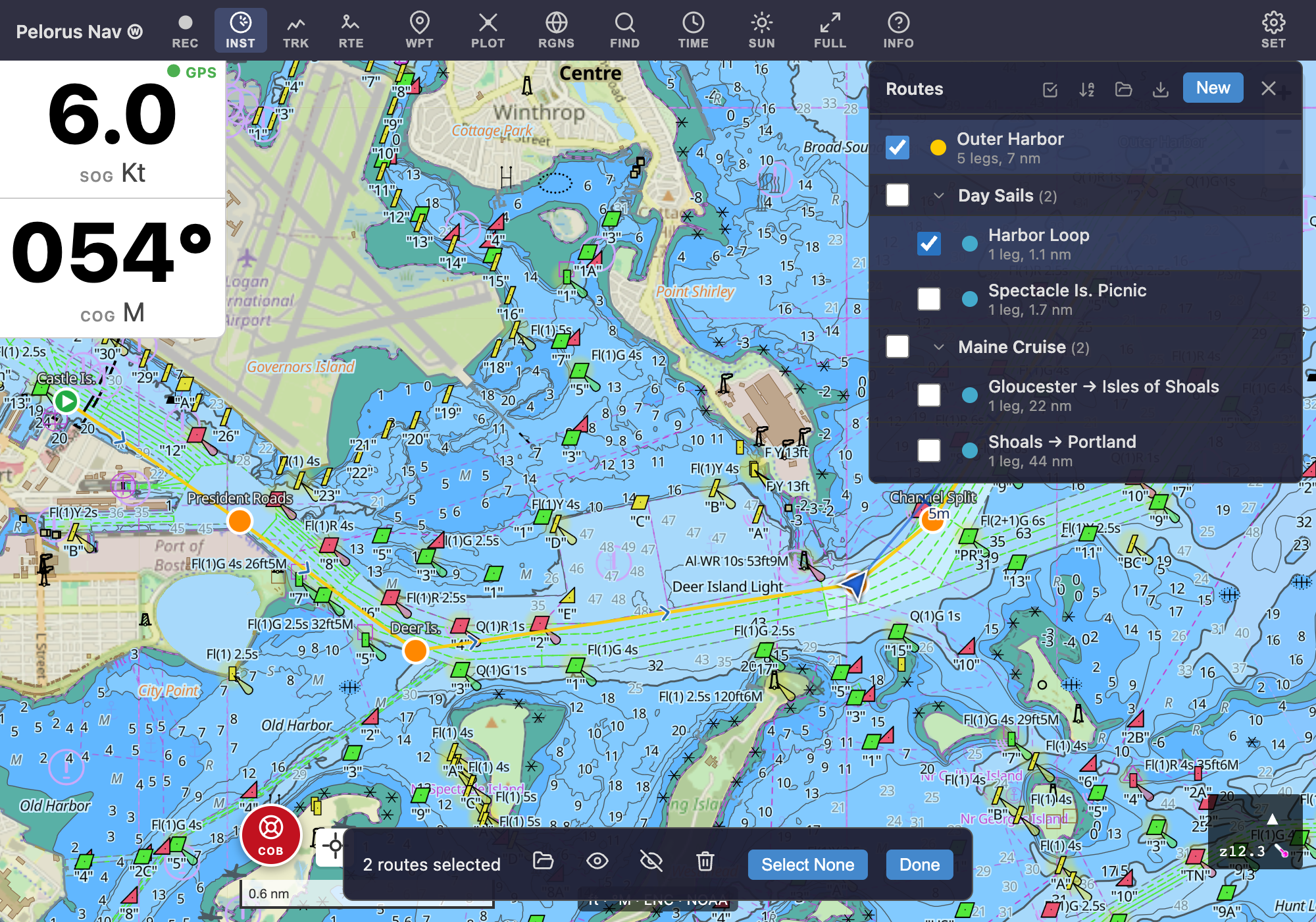 Selecting several routes at once
