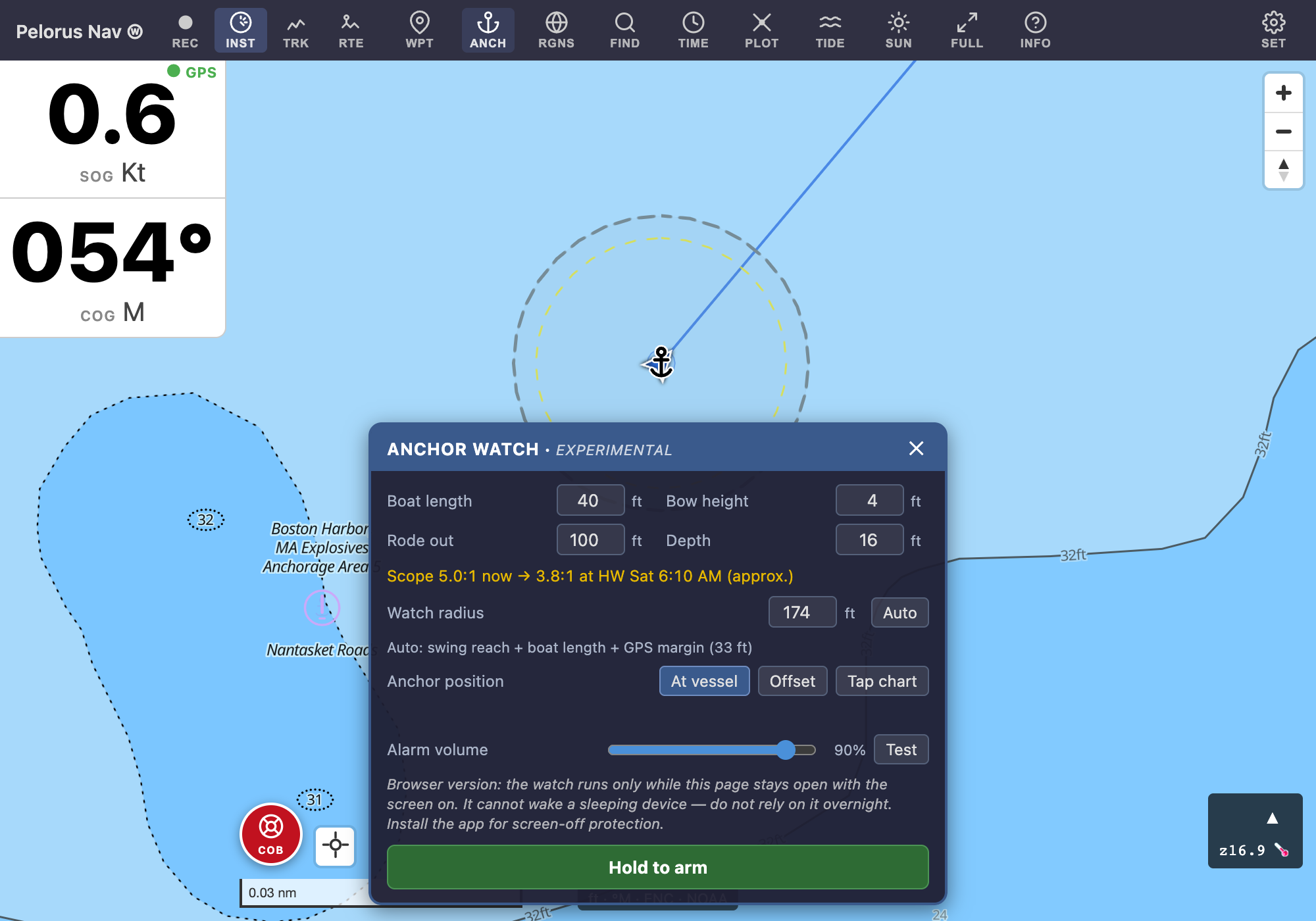 The anchor-watch setup card